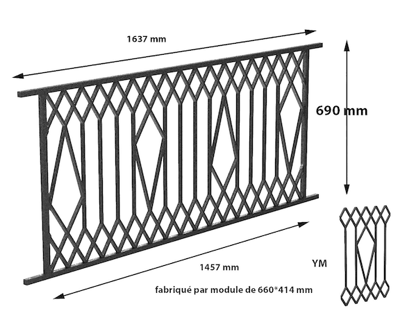 Grilă de balcon, balustradă din fontă — ref YM