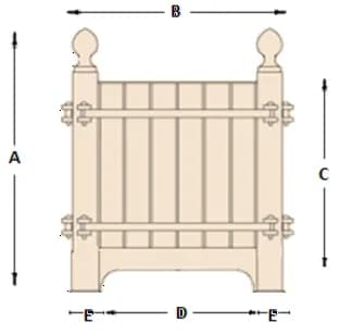 Schemă de dimensiuni a jardinierei pentru portocal