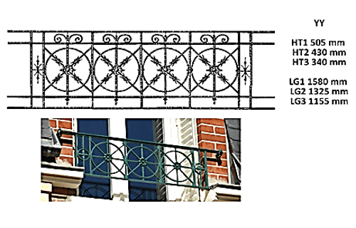 Grilă de balcon, balustradă din fontă — ref YY